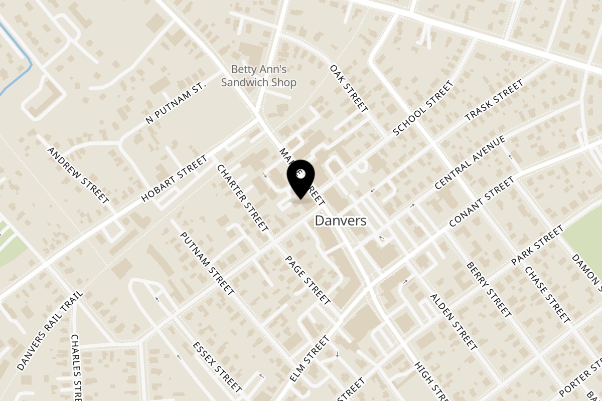 Map showing the location of Craft Kitchen + Bar on 62 Maple St in Danvers